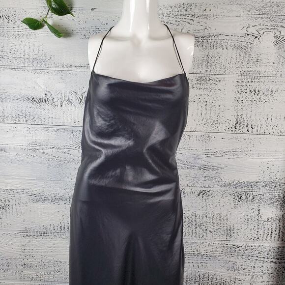 Zara Slip Satin Backless Black Cowl Neck Cocktail Evening Dress New With Tag - Picture 8 of 14
